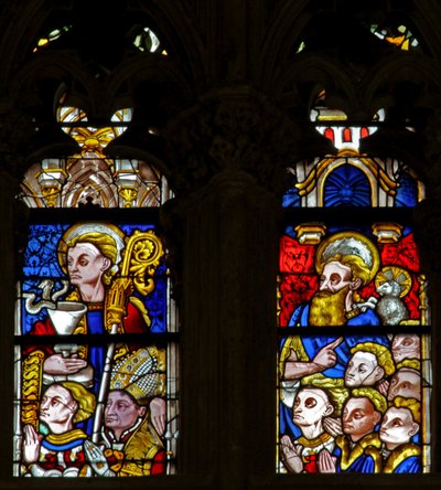 Fenster w137, den Heiligen Johannes mit einem Ritter und einem Bischof darstellend von French School