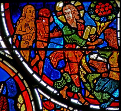 Fenster w13 Darstellung von Adam und Eva, die die Herrschaft über die Erde erhalten von French School