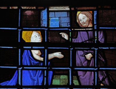 Fenster w13 mit der Heiligen Barbara im Gefängnis mit Christus von French School