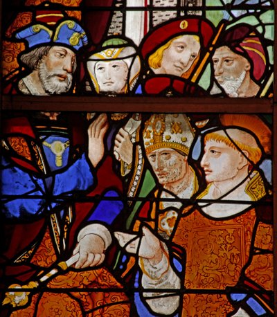 Fenster w13 mit einer Szene aus dem Leben des Heiligen Vinzenz: der Heilige vor Kaiser Dacien von French School
