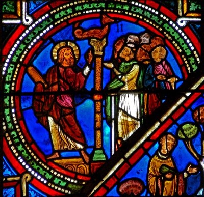 Fenster w15 zeigt Aaron und die eherne Schlange von French School