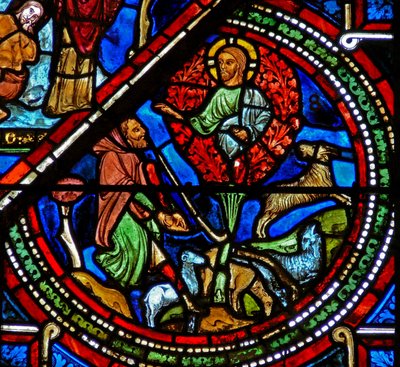 Fenster w15 zeigt Moses und den brennenden Dornbusch von French School