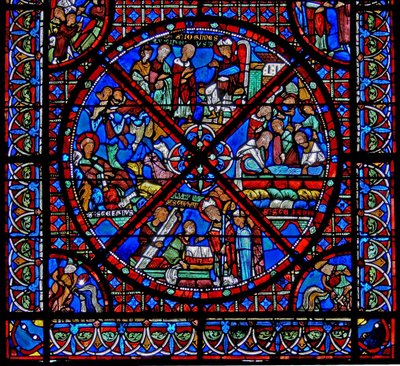 Fenster w15 Darstellung der Geschichte der Reliquien des Heiligen Stephanus: der untere Teil des Fensters von French School
