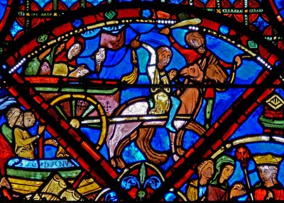 Fenster w15 Darstellung der Geschichte der Reliquien des Heiligen Stephanus: Transport der Reliquien mit Pferd und Wagen von French School