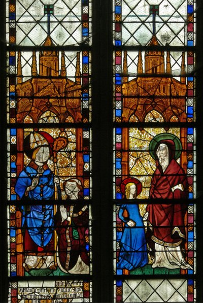 Fenster w17, das St. Nikolaus und den Stifter Oudin de Troyes darstellt; St. Anna und die Jungfrau Maria von French School
