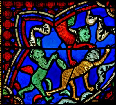 Fenster w18 Darstellung des Heiligen Jakobus und aufgeregter Dämonen von French School