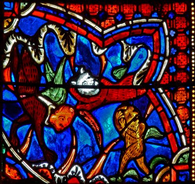 Fenster w18 Darstellung des Heiligen Jakobus und aufgeregter Dämonen von French School