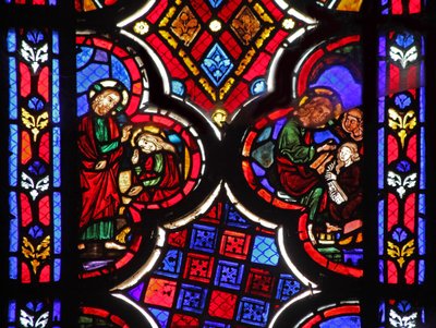 Fenster w1, das Jesus mit Martha und Maria Magdalena darstellt von French School