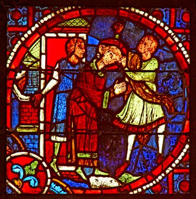 Fenster w1, Darstellung des Heiligen Stephanus, der zur Steinigung geführt wird von French School