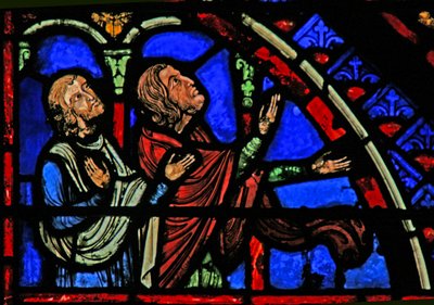 Fenster w1, Zuschauer der Szene, in der St. Anna und Joachims Opfer abgelehnt wird von French School