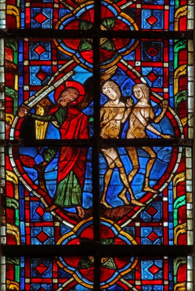 Fenster w207, Adam und Eva aus Eden vertrieben darstellend von French School