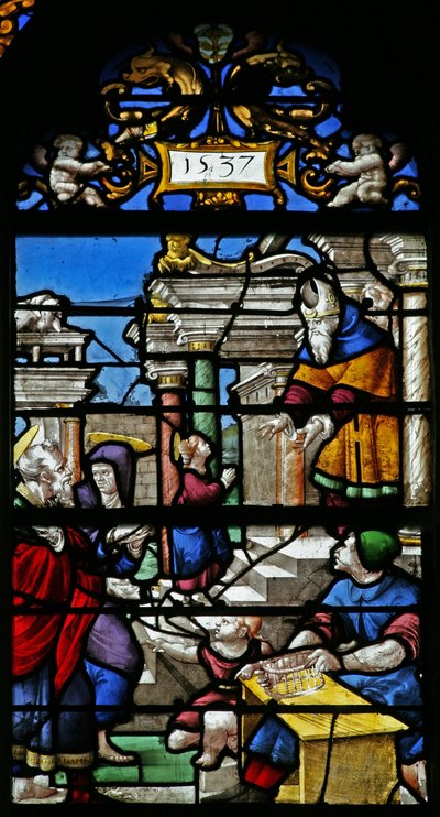 Fenster w20, eine Szene aus dem Leben der Jungfrau Maria: die Darstellung im Tempel darstellend von French School