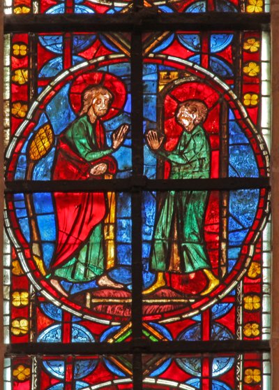 Fenster w210 zeigt St. Jakobus und der Magier Hermogenes Lehrling Philetus von French School