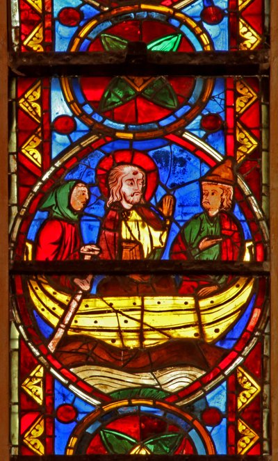 Fenster w213, Darstellung einer Szene aus dem Leben von St. Thomas: Thomas geht mit Abanes nach Indien von French School