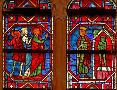 Fenster w214, Darstellung von St. Eustache als Placidus, der einem Hirsch nachjagt von French School