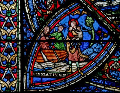 Fenster w21, Szene aus dem Leben des Heiligen Eustachius: Der Bootsmann nimmt seine Frau von French School