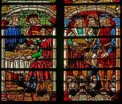 Fenster w232 zeigt eine Szene aus der Geschichte vom verlorenen Sohn: das Fest der Rückkehr des Sohnes von French School