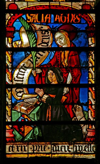 Fenster w234 zeigt eine Stifterin - Agnes Bonjean mit St. Agnes von French School