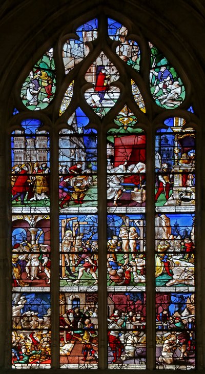 Fenster w23, Szenen aus dem Leben von St. Crepin und St. Crepinian darstellend von French School