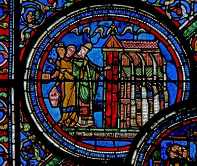 Fenster w23, Darstellung des Heiligen Thomas Becket, der eine Kirche weiht von French School