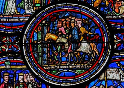 Fenster w23, Darstellung des Heiligen Thomas Becket auf dem Weg nach Canterbury von French School