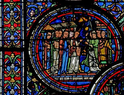 Fenster w23, Darstellung des Heiligen Thomas Becket, der von den Mönchen in Canterbury empfangen wird von French School