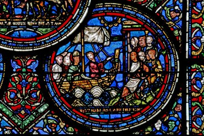 Fenster w23, Darstellung des Heiligen Thomas Becket, der nach England segelt von French School