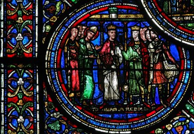 Fenster w23, Darstellung des Heiligen Thomas Becket mit Heinrich II. und Ludwig VII. von French School
