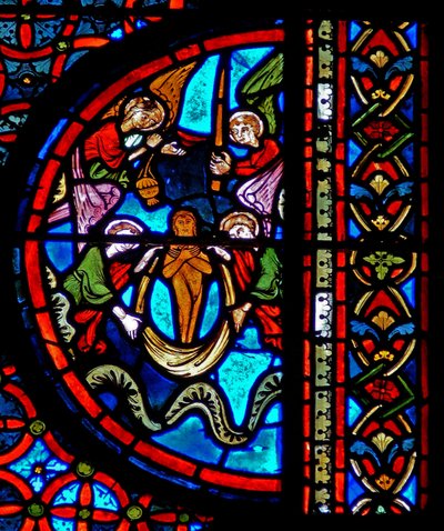 Fenster w23 zeigt das Gleichnis von Dives und Lazarus: die Seele des Lazarus im Himmel von French School