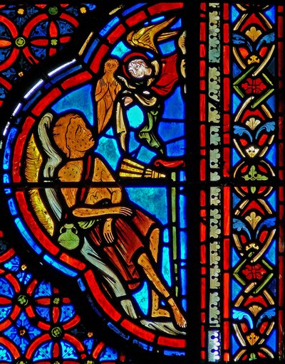 Fenster w23 zeigt das Gleichnis von Dives und Lazarus: der Tod des Lazarus von French School