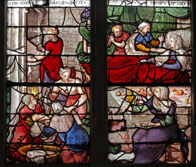 Fenster w26 zeigt die Geburt der Jungfrau Maria von French School