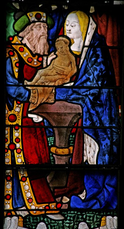 Fenster w2, das die Kindheit Christi: im Tempel mit Simeon darstellt von French School