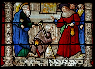 Fenster w31 zeigt eine Szene aus dem Leben von St. Denis: er heilt einen Blinden von French School