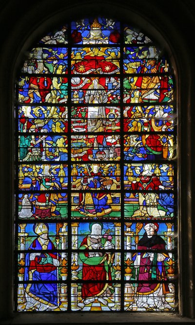 Fenster w32, Darstellung der Litanei der Jungfrau und des Heiligen Lubin, des Heiligen Johannes des Täufers und des Heiligen Maurus von French School