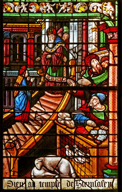 Fenster w38, Szene aus dem Leben der Jungfrau Maria: ihre Darstellung im Tempel von French School