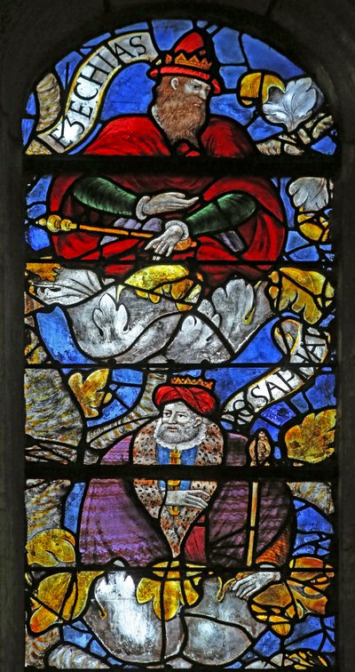 Fenster w3 mit Darstellung des Jessebaums: Hiskia und Josaphat von French School