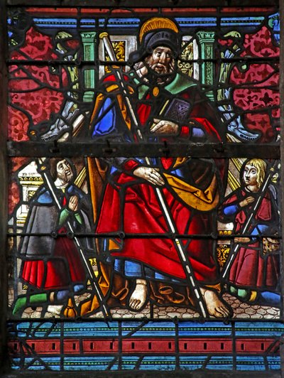 Fenster w3, zwei Stifter mit dem heiligen Jakobus darstellend von French School