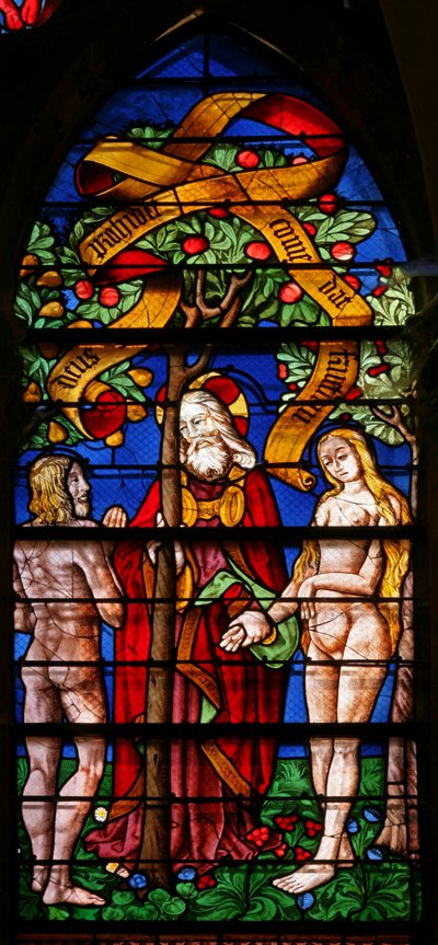 Fenster w40, Adam und Eva erhalten die Warnung darstellend von French School