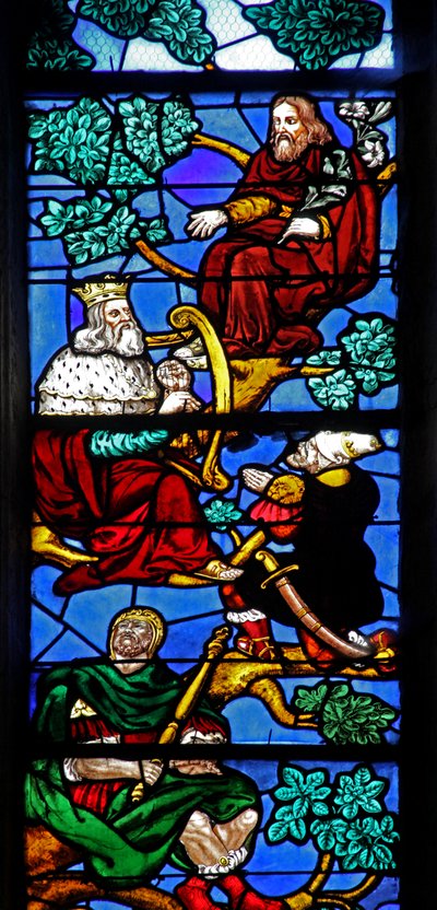 Fenster w4 zeigt König David und Propheten am Baum Jesse von French School