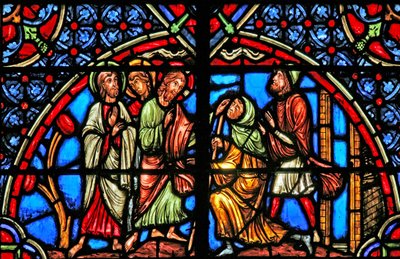 Die Heilung des Blinden (ein modernes Fenster) von French School
