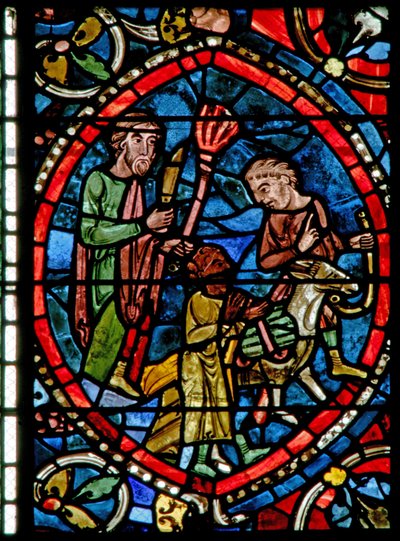 Fenster Nr. 5-L, Darstellung von Abraham bringt Isaak zum Opfer von French School