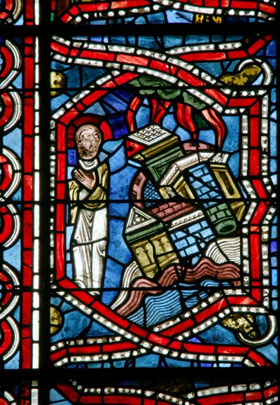 Fenster Nr. 5-R, Darstellung von Lots Frau schaut zurück auf die Zerstörung der Stadt von French School