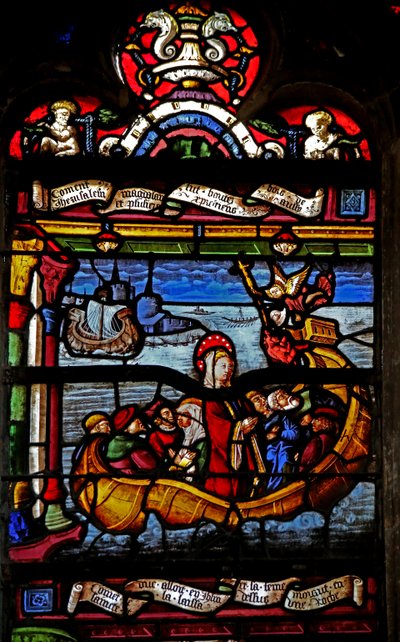 Fenster w5, Maria Magdalena segelt von Jerusalem ab darstellend von French School