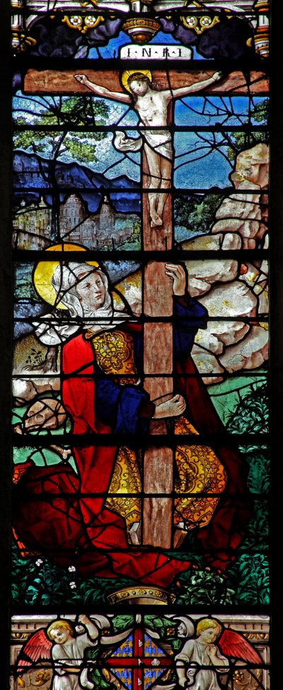 Fenster w5 mit einer Szene aus dem Leben der heiligen Maria Magdalena - die Heilige am Kreuz von French School