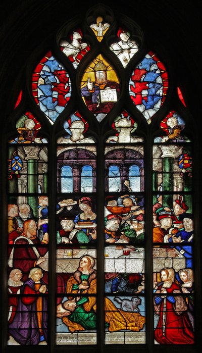 Fenster w5 mit Darstellung der Ereignisse im Haus Simons: Maria Magdalena wäscht die Füße Christi von French School