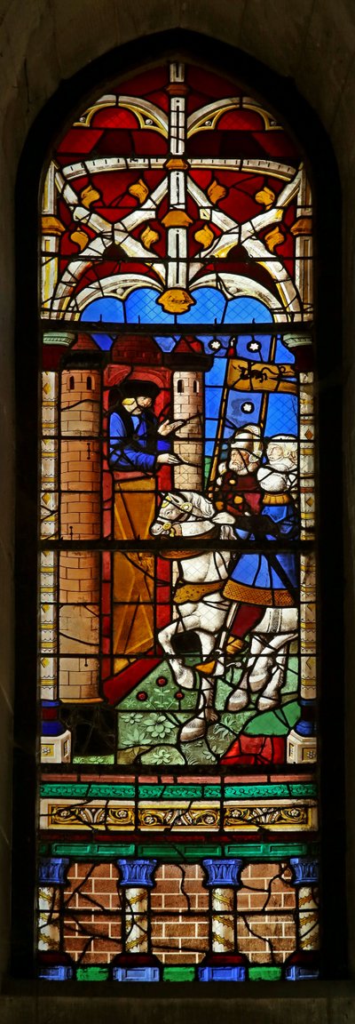 Fenster w8, das St. Augustinus darstellt, der den Grafen von Afrika, Bonifatius, besucht, um die Menschen von Hippo vor den Vandalen zu schützen von French School