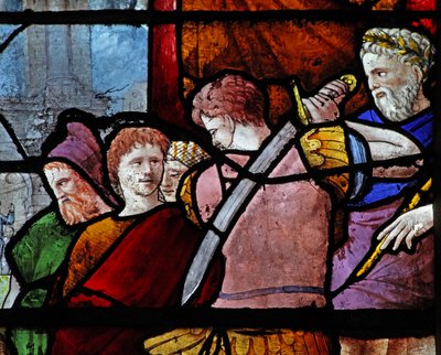 Fenster w9 zeigt Figuren beim Tod von St. Paulus von French School