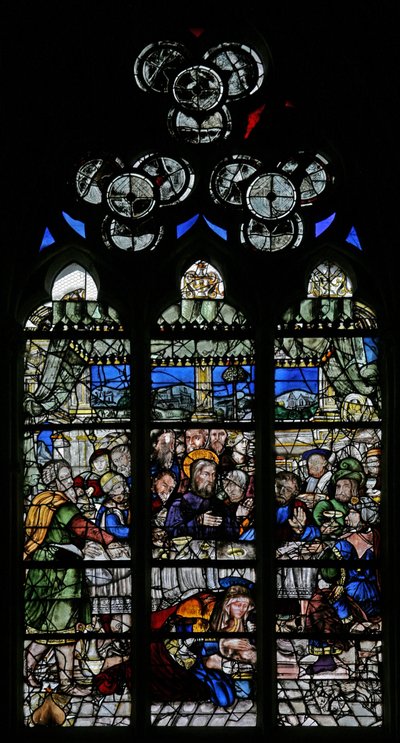Fenster w9, Darstellung der Ereignisse im Haus von Simon: Maria Magdalena wäscht die Füße Christi von French School