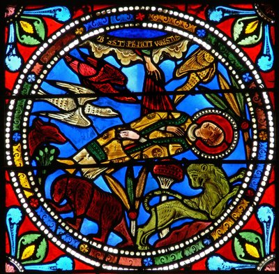 Fenster wXVII mit dem toten Körper des heiligen Stephanus, der den Tieren überlassen wird (?) von French School