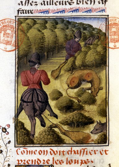 Wolfsjagd - aus „Hunting Book of Gaston Phoebus, Count of Foix, Lord of Béarn“ von French School